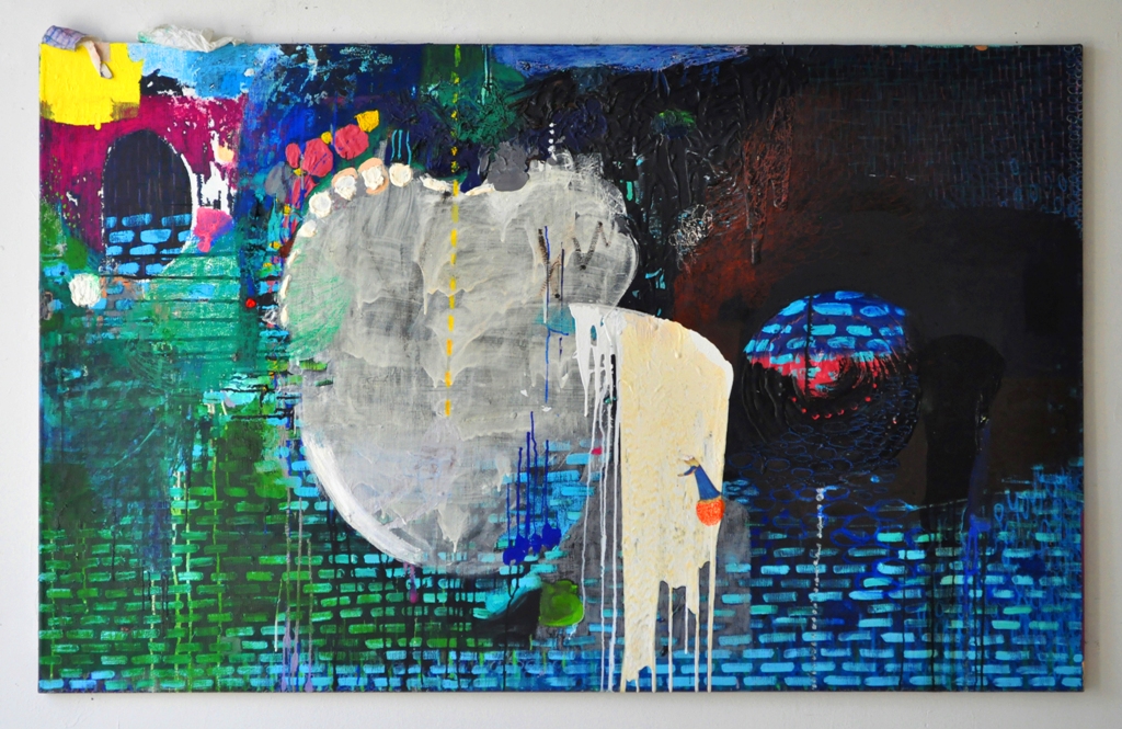 Julia Hinterberger Heilige und Mauer Mischtechnik auf Leinwand 125 x 200 cm 2012