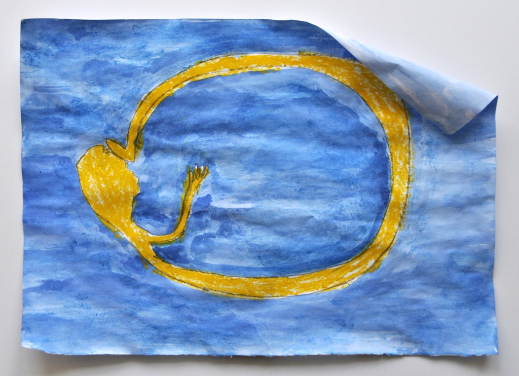 Julia Hinterberger Kopffüsslerin Mischtechnik auf Papier A4 2012