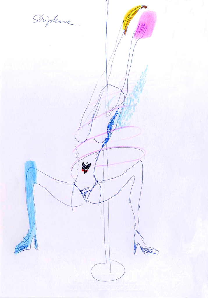 Julia Hinterberger Striptease Kugelschreiber und Buntstift auf Papier A4 2011