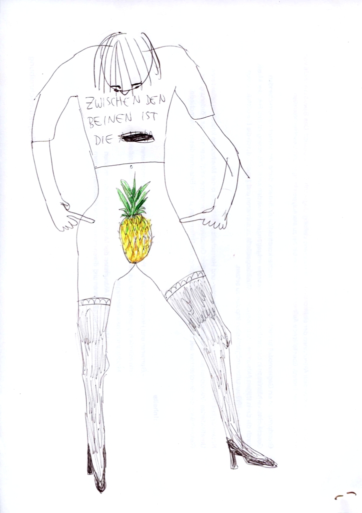 Julia Hinterberger Zwischen den Beinen ist die Anna...Kugelschreiber und Buntstift auf Papier A4 2012