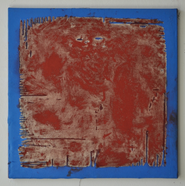 o.T. (Pigment Oxydrot bewegt begrenzt), 70 x 70 cm, 2013